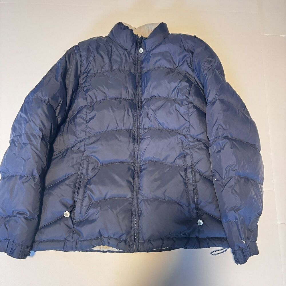 L.L. Bean Women's 80% Goose Down Jacket Navy Blue Medium Puffer Full Zip OFJS8